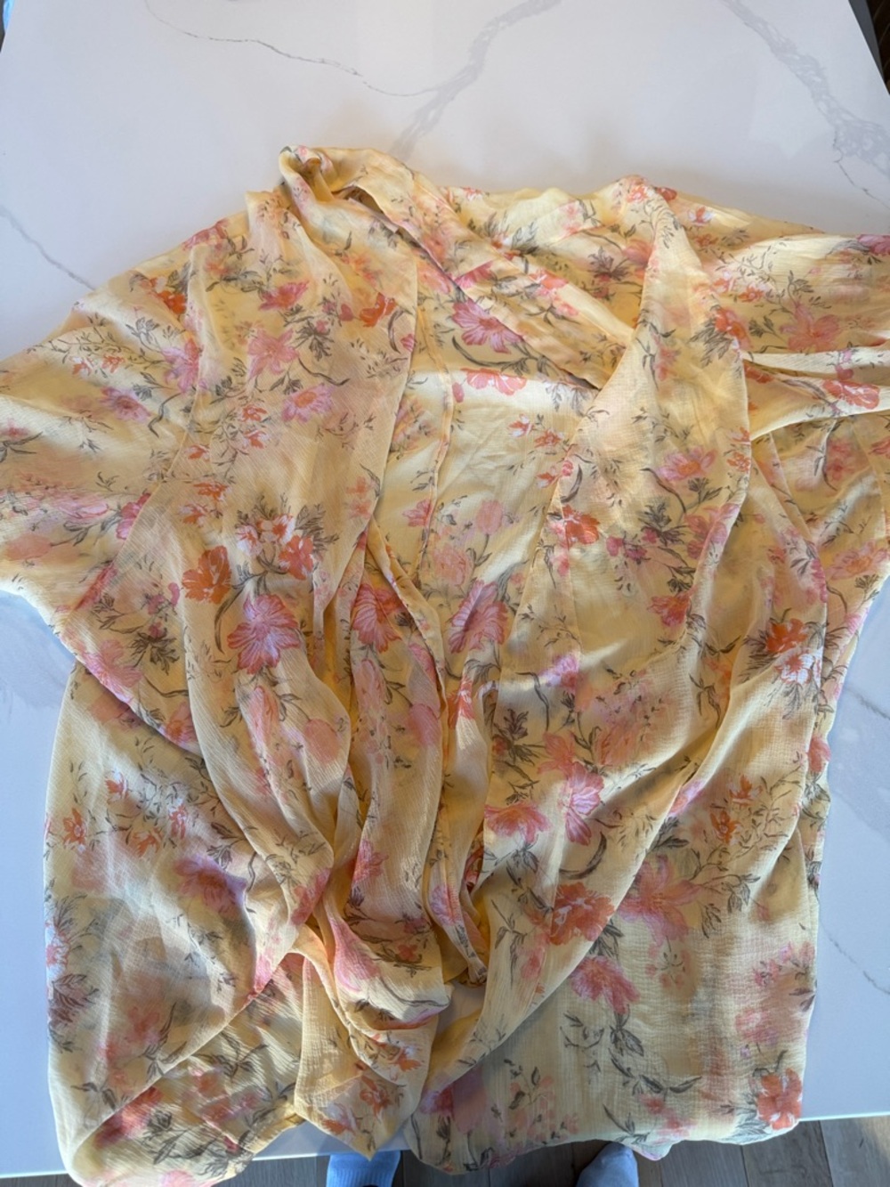 Light Yellow Floral Sheer Kimono Cardigan